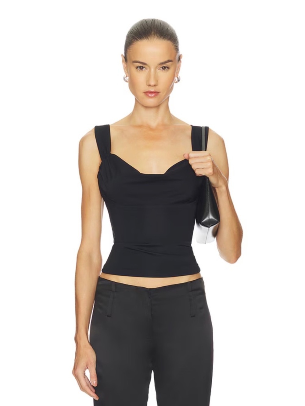 MORE TO COME Georgia drape top in black Sz Large $50